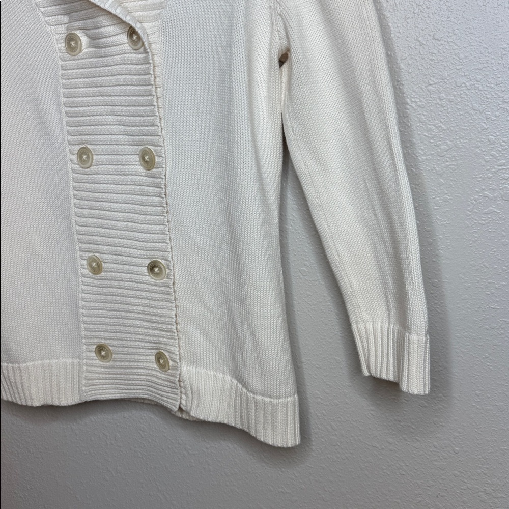 Lauren Ralph Lauren Ivory Cream Double-Breasted Cardigan Sweater 100% Cotton - M - Picture 5 of 16